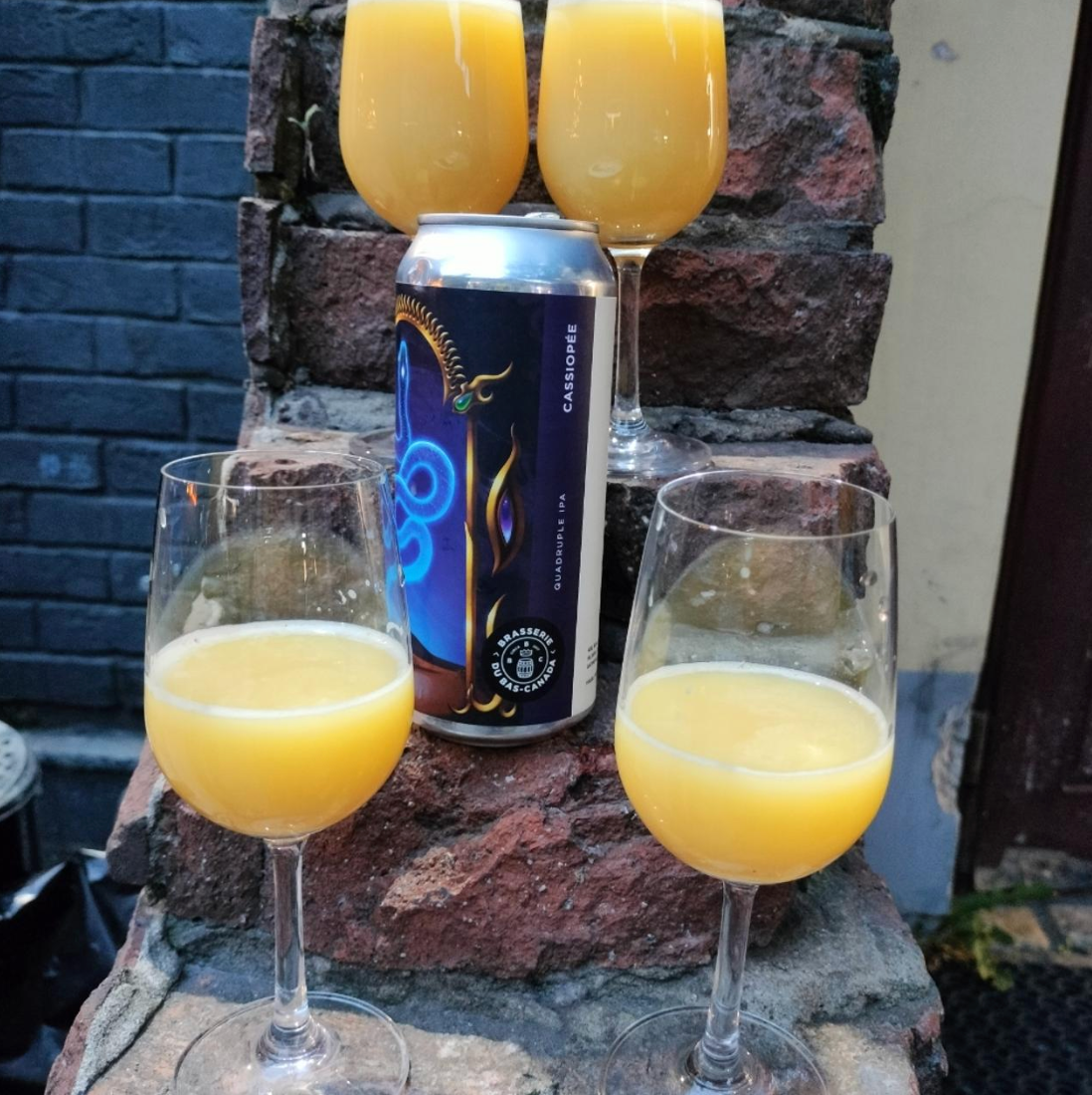 Brasserie du Bas-Canada – Cassiopée

ABV: 11,3 % | Stil: Quadruple IPA | Untappd: 4,40

Cassiopée er Brasserie du Bas-Canadas bud på en kompromisløs Quadruple IPA. Brygget med Peacharine, Rakau, Nelson Sauvin, Citra og Kohia Nelson leverer den en eksplosiv humleoplevelse med enorme mængder tropisk frugt, New Zealand-karakter og en imponerende blød mundfølelse. Trods sine 11,3 % fremstår øllen elegant, balanceret og næsten faretruende letdrikkelig.