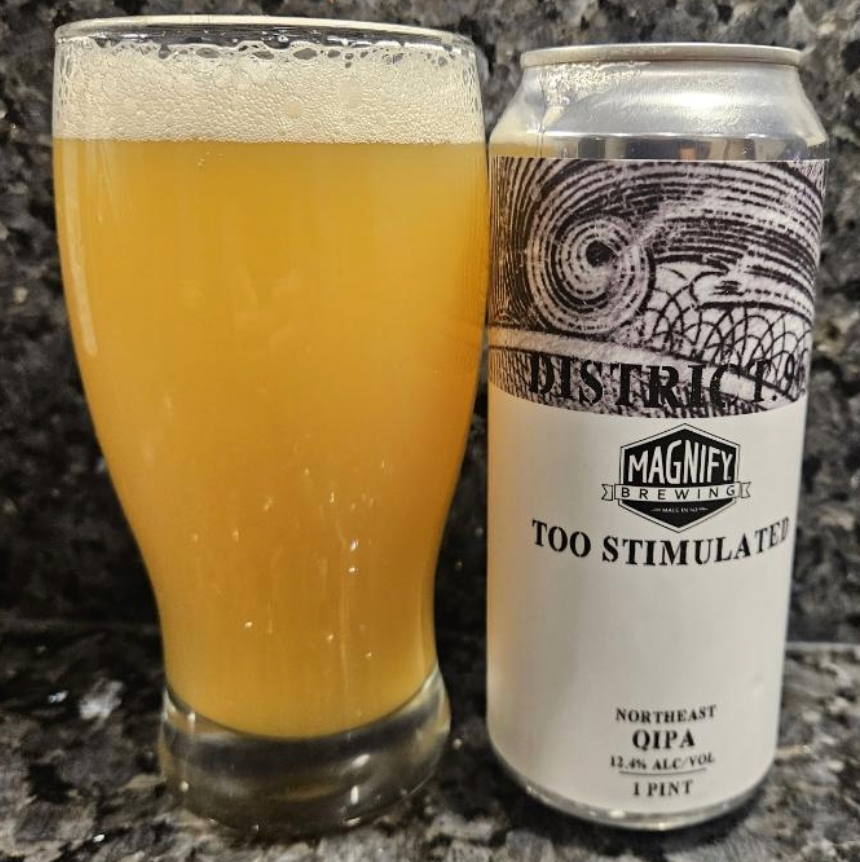 District 96 Beer Factory x Magnify Brewing – Too Stimulated
ABV: 12,4 % | Stil: Quadruple IPA | Untappd: 4,32

Et kraftfuldt collab mellem District 96 og Magnify Brewing, hvor to humleorienterede bryggerier går sammen om at skabe en massiv, saftig og aromatisk quad-IPA.