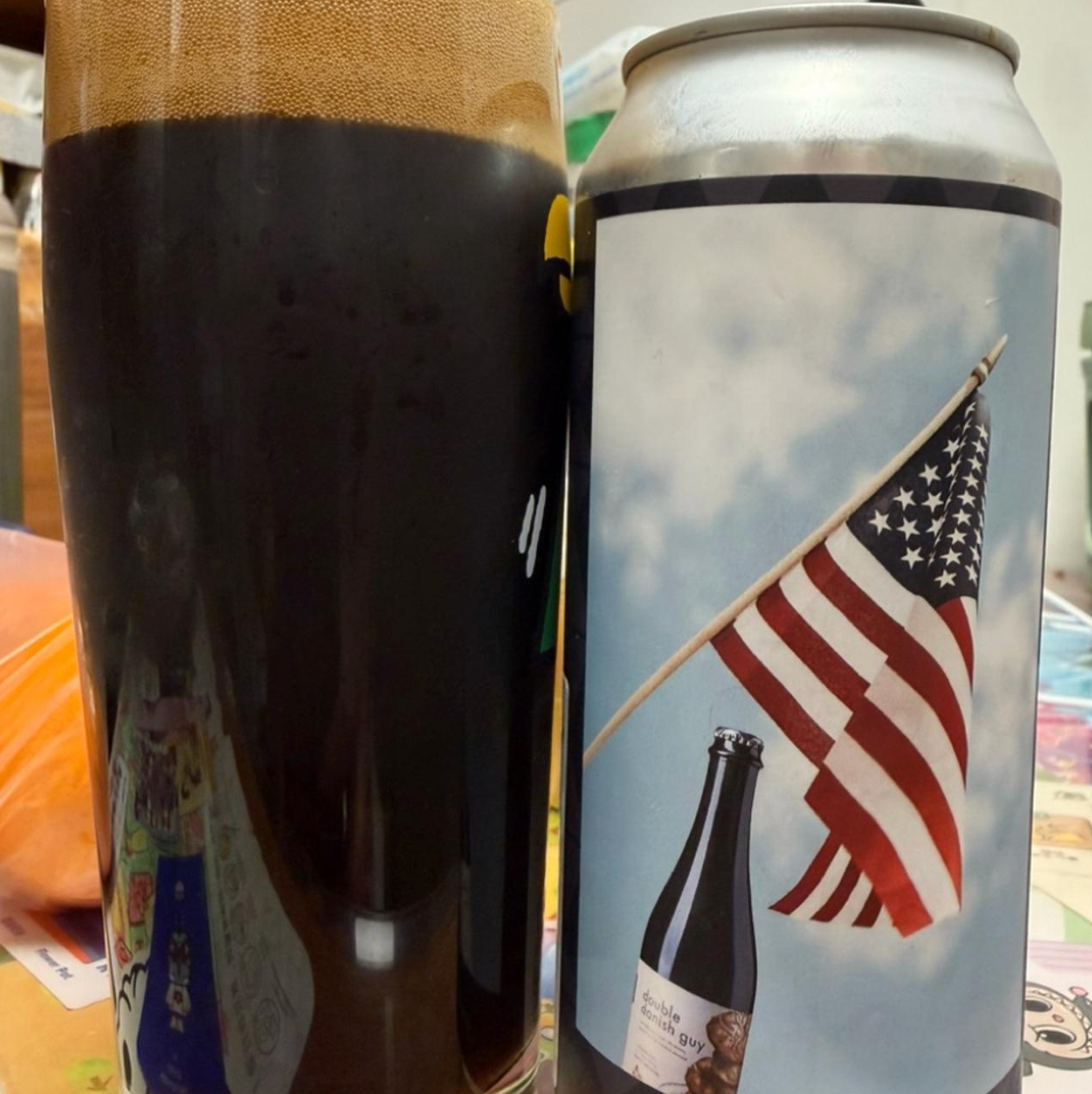 Evil Twin Brewing NYC x Trillium – Double Danish American Guy – 16 Year Anniversary Beer

ABV: 14,16 % | Stil: Imperial / Double Stout | Untappd: 4,08

Double Danish American Guy er Evil Twin Brewings store 16-års jubilæumsøl, brygget sammen med Trillium Brewing Company. En massiv Imperial Stout på hele 14,16 %, hvor der er skruet ekstra op for vietnamesisk kanel, vanilje, ristede mandelskiver og blancherede mandler. Resultatet er en mørk og dekadent stout med masser af nødder, krydderi, vanilje og chokolad