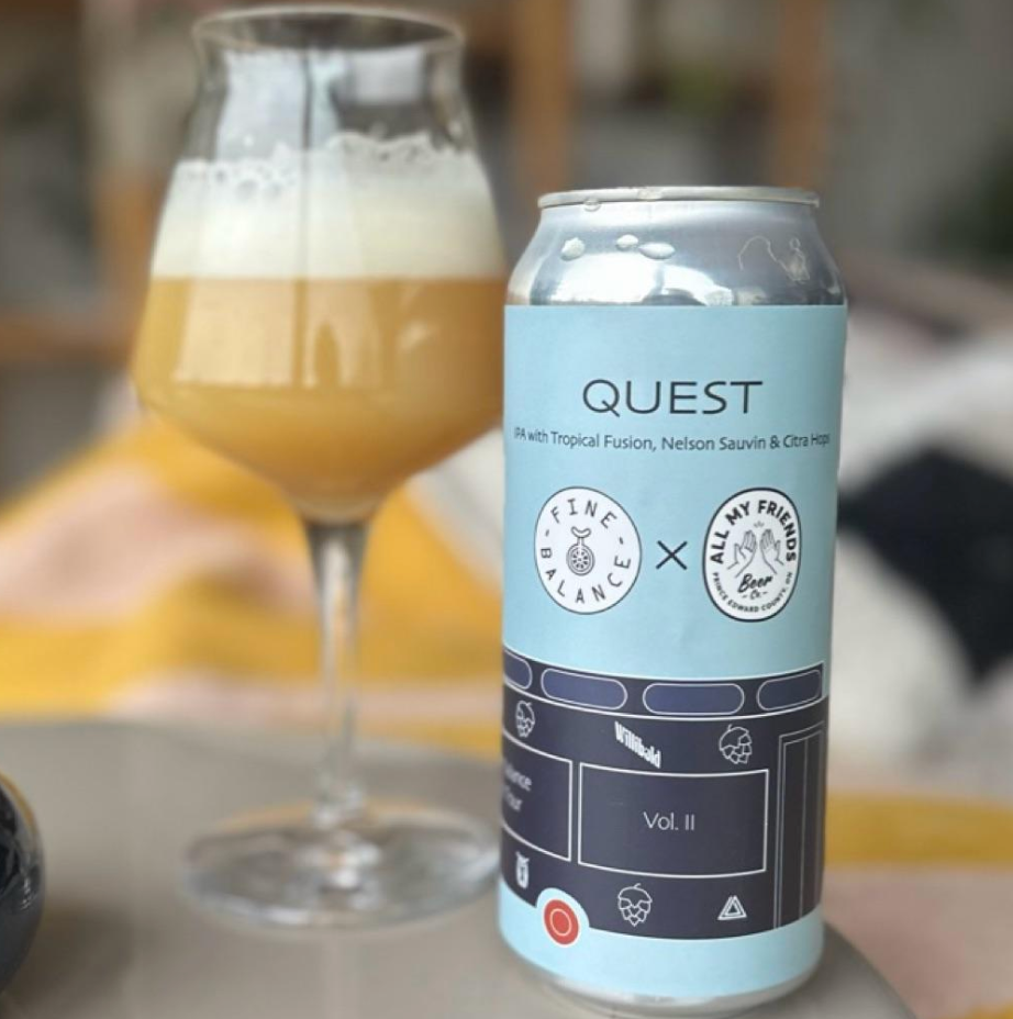 Fine Balance Brewing – Quest

ABV: 6,5 % | Stil: New England / Hazy IPA | Untappd: 4,25

En del af Fine Balance’s “IPA Tour”-serie (collab med All My Friends Beer Co.), hvor fokus er på en klassisk, letdrikkelig hazy IPA med masser af aroma uden at blive tung.