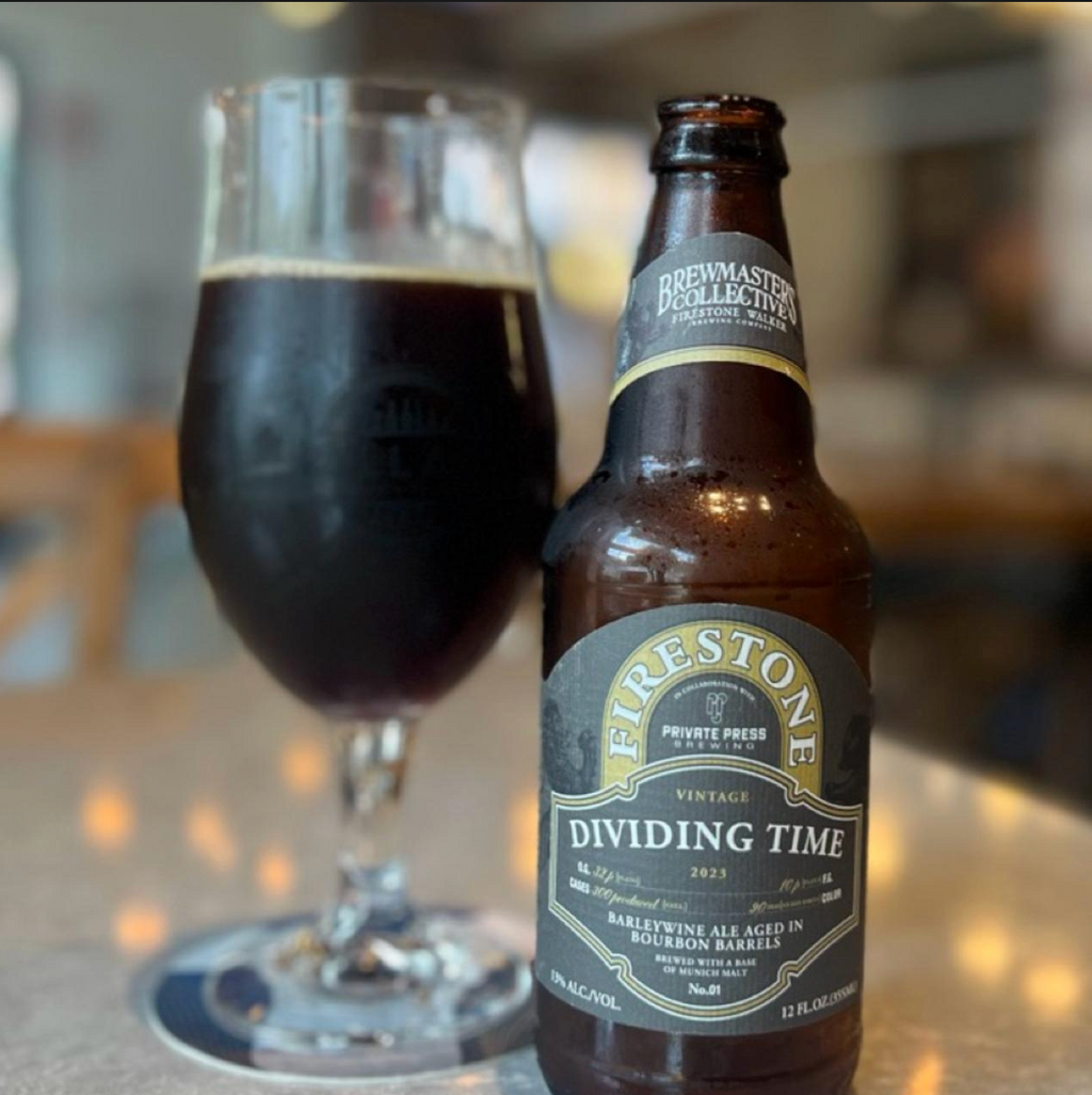 Firestone Walker x Private Press Brewing – Dividing Time (2023)

ABV: 13,0 % | Stil: Barrel Aged Barleywine | Untappd: 4,11

Et eksklusivt samarbejde mellem Firestone Walker og Private Press Brewing. Dividing Time er en bourbonfadlagret barleywine brygget på en base af Munich Malt og produceret i et ekstremt begrænset oplag. Resultatet er en dyb, kompleks og elegant barleywine med enorme lag af malt, fad og mørk frugt.