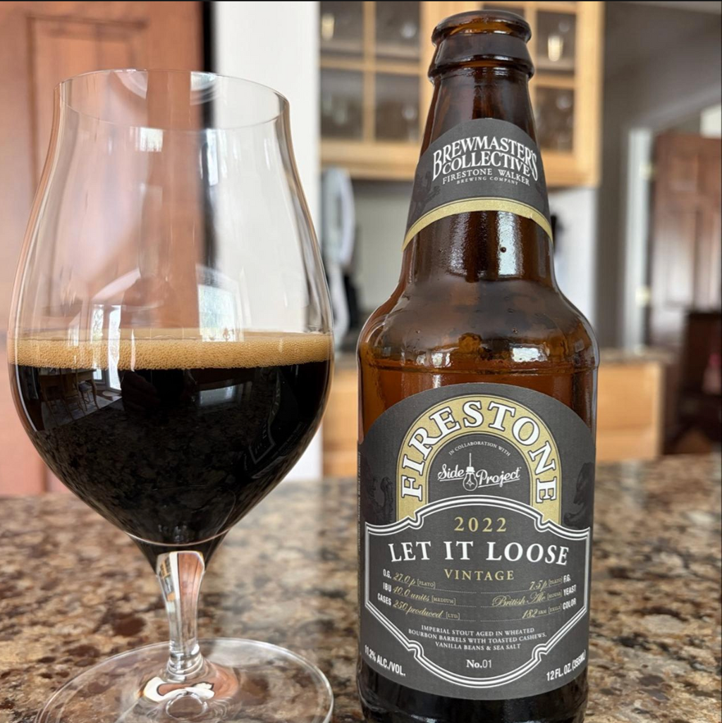 Firestone Walker x Side Project Brewing – Let It Loose (2022)

ABV: 11,2 % | Stil: Barrel Aged Imperial Stout | Untappd: 4,16

Et samarbejde mellem Firestone Walker og legendariske Side Project Brewing. Let It Loose er en massiv imperial stout brygget med store mængder specialmalt og havre, fadlagret i wheated bourbon barrels i et år og efterfølgende lagret med ristede cashewnødder, vaniljestænger og havsalt.