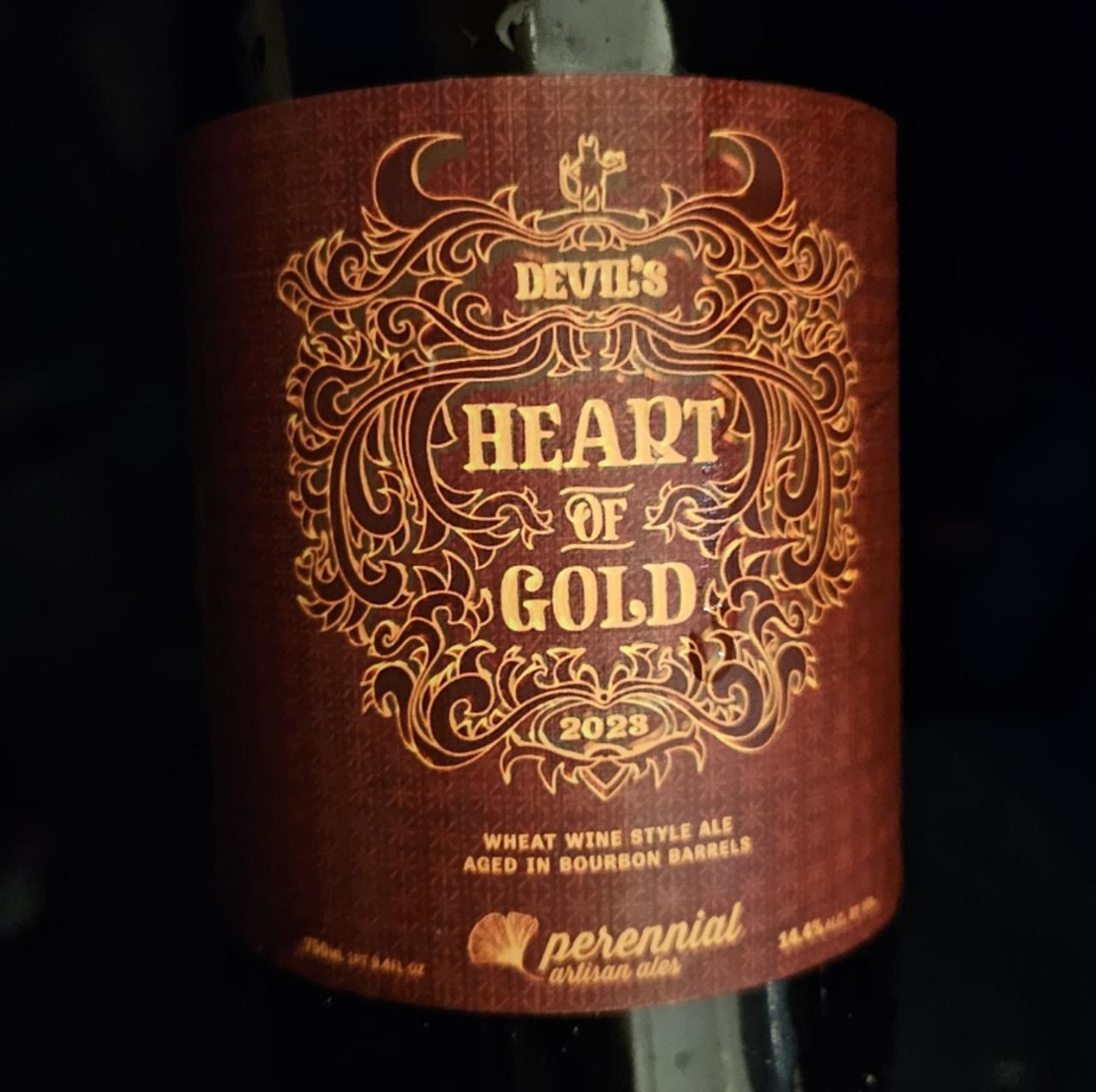 Perennial Artisan Ales – Devil’s Heart Of Gold

ABV: 10,0 % | Stil: Wheat Wine (Barrel Aged) | Untappd: 4,30

En fadlagret wheat wine fra Perennial, altså “vin-udgaven” af øl, brygget på hvede og lagret på bourbonfade. Mindre stout, mere malt, karamel og vinøs dybde.