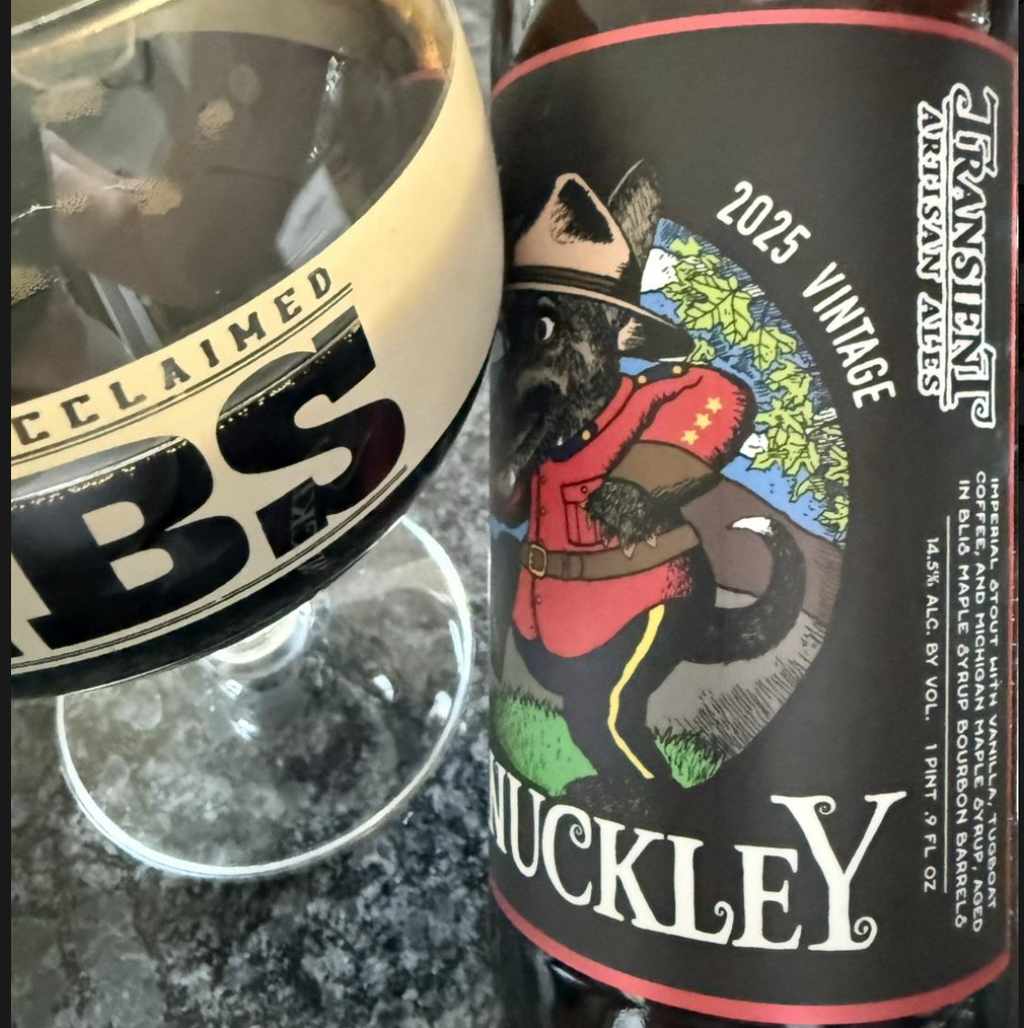 Transient Artisan Ales – Canuckley (2025)

ABV: 14,5 % | Stil: Stout – Imperial / Double Pastry | Untappd: 4,48

En stor barrel aged imperial stout fra Transient Artisan Ales. Canuckley (2025) tager udgangspunkt i bryggeriets Buckley og er lagret på BLIS Maple Syrup Bourbon Barrels. Bryggeriet beskriver selv 2025-udgaven som Buckley lagret på netop disse fade.